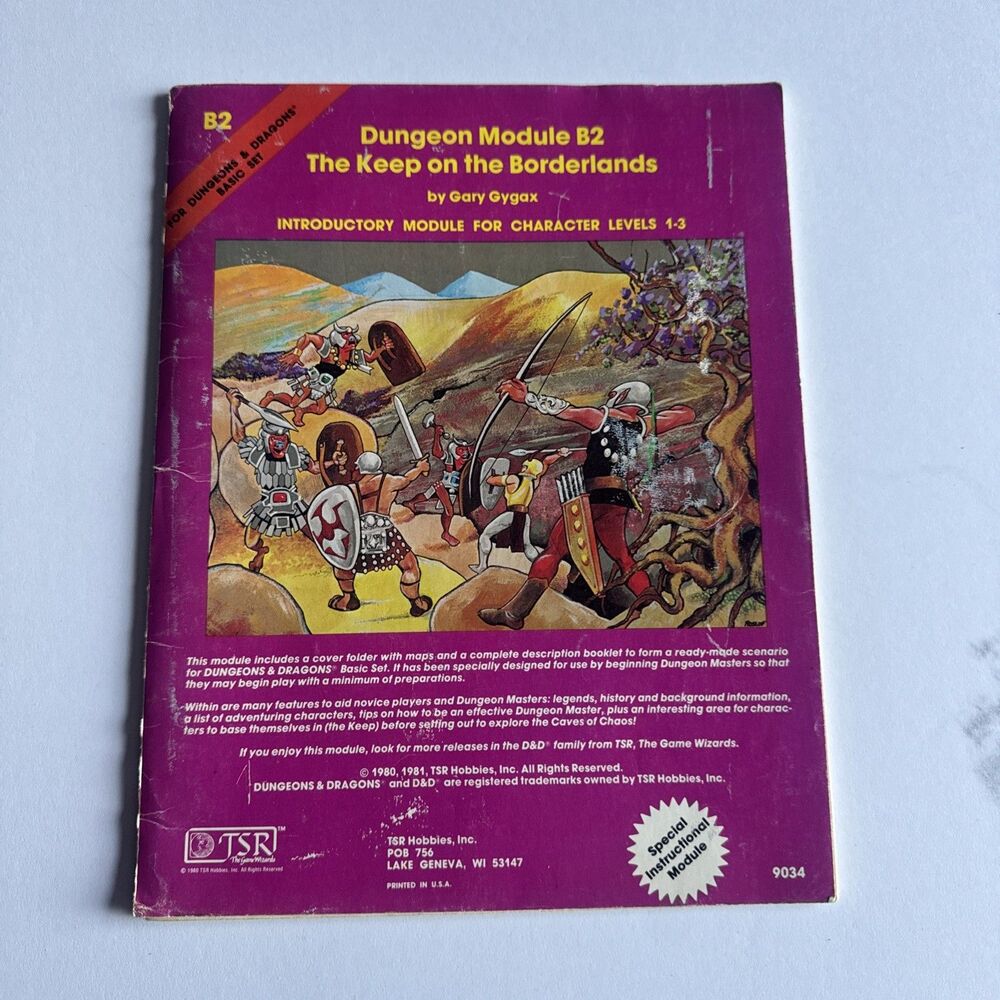 1980 TSR Dungeons Dragons B2 Keep on Borderlands Gary Gygax Module 9034 D&D RPG